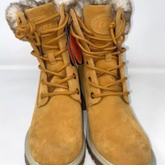 Lugz women's Clove Block Heeled Ankle Bootie Faux Fur Fashion Boot Golden S - Picture 4 of 6